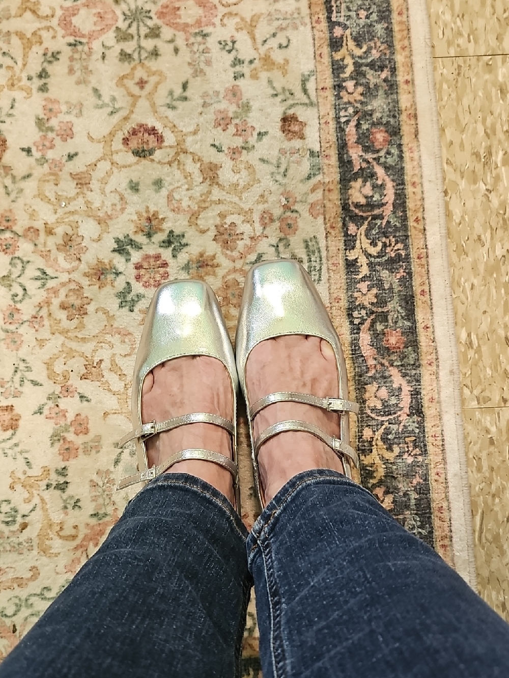 Mint Velvet Iridescent Silver Double-Strap Mary Jane Flats Size 7